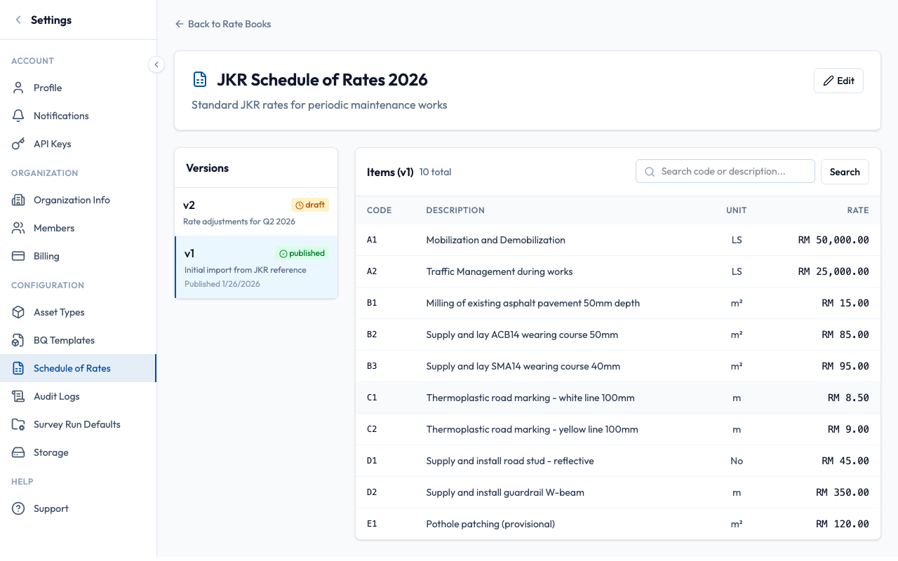 Rate Book detail page
