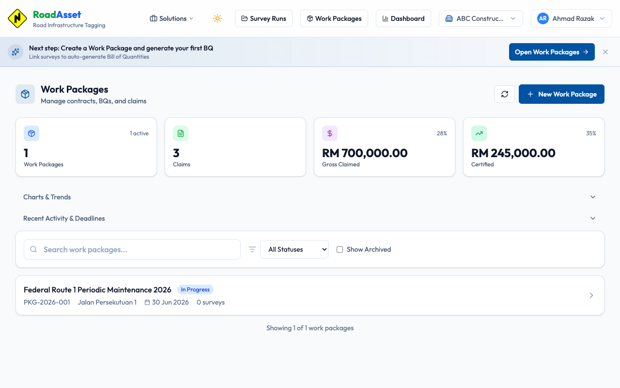 Work Packages list page