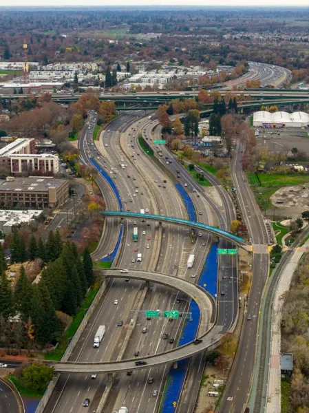 Toll road corridor with road lighting and safety infrastructure